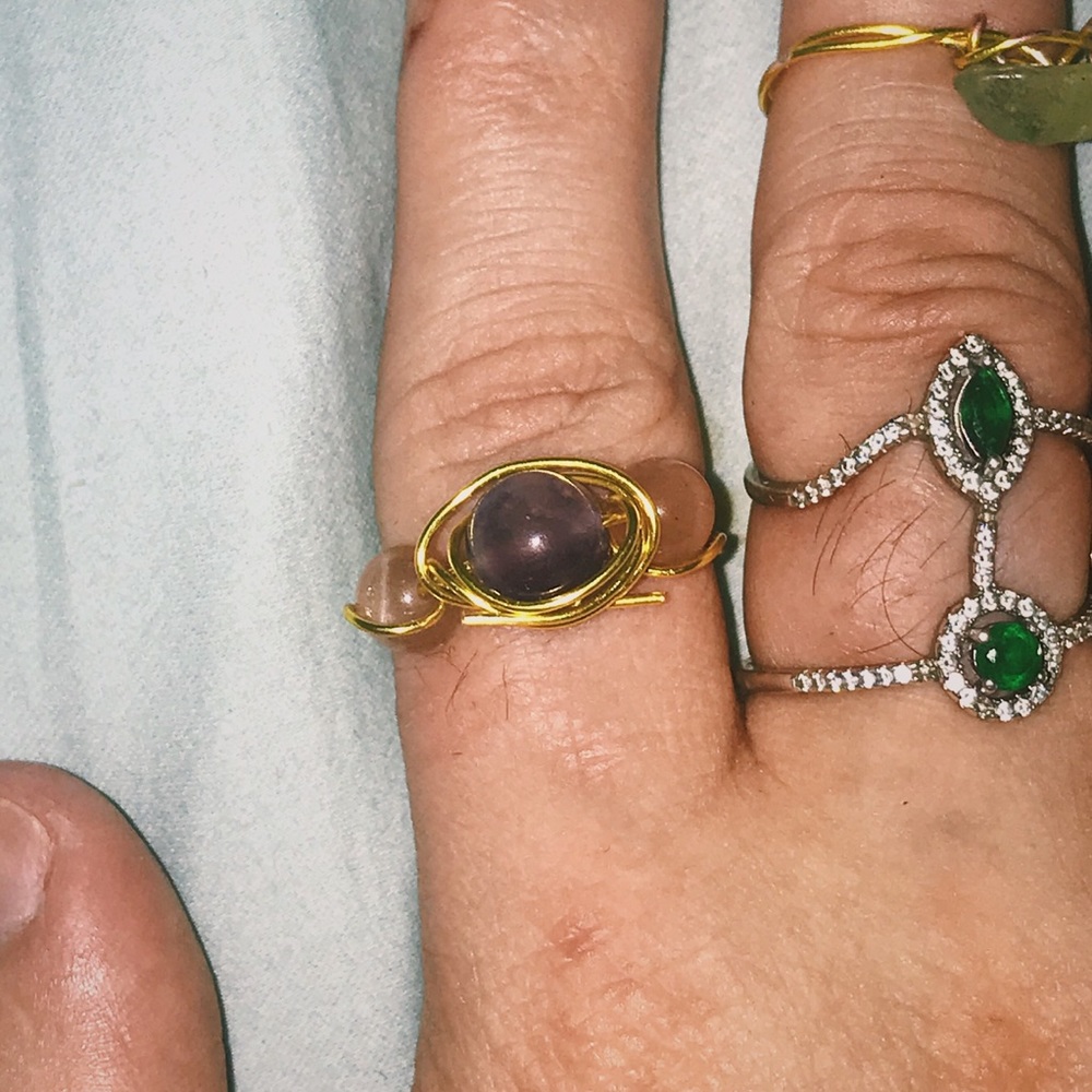 Smoky Quartz w/ 2 Peach Moonstones Ring